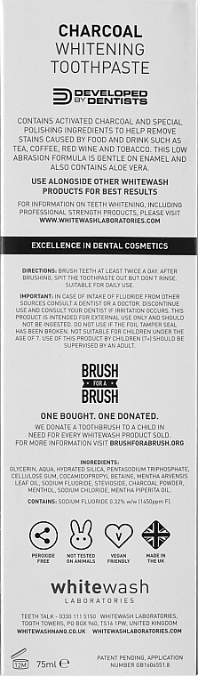 Зубна паста відбілювальна з активованим деревним вугіллям - WhiteWash Laboratories Charcoal Whiteninng Toothpaste — фото N3