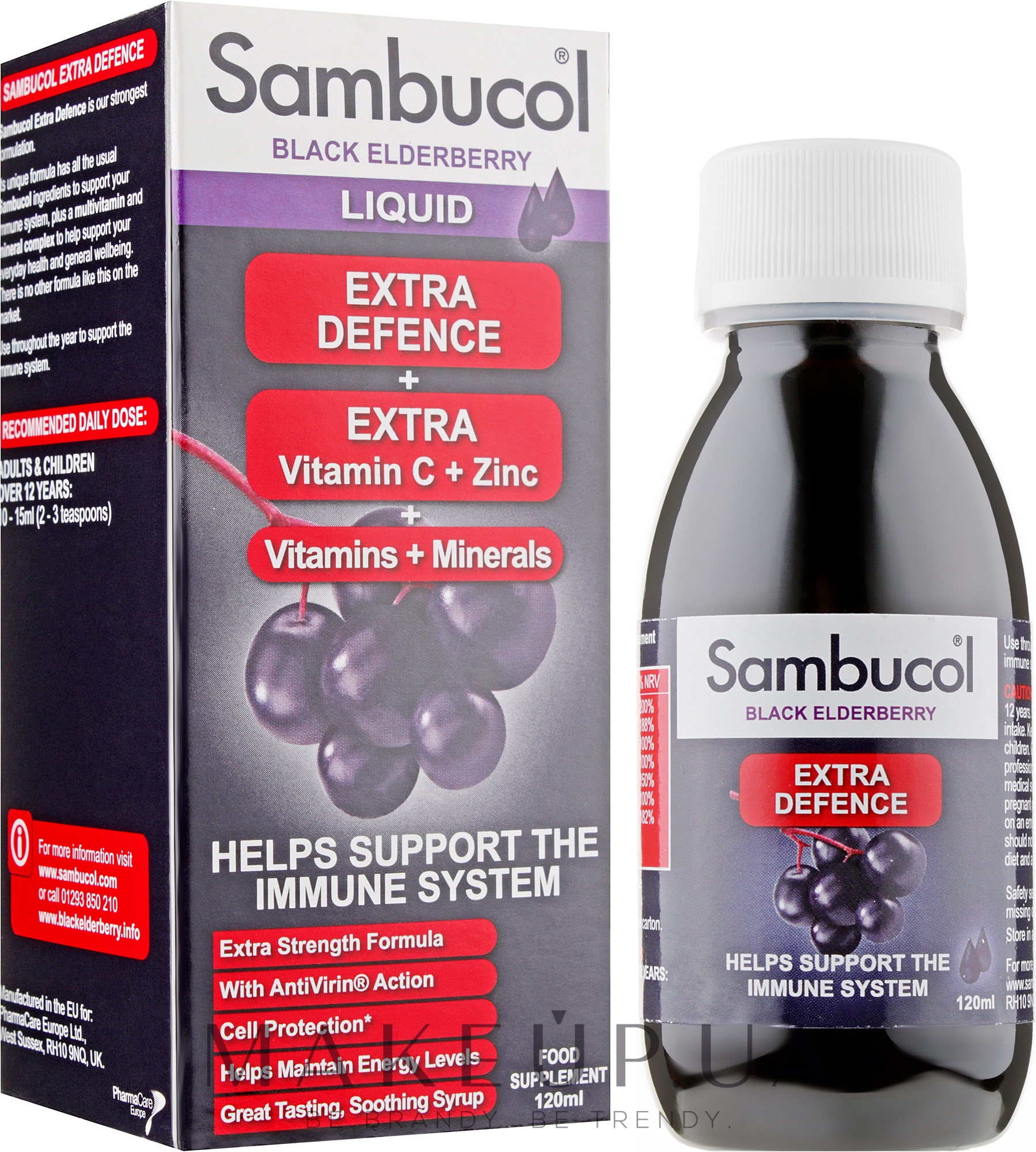 Сироп для иммунитета "Черная бузина + Витамины + Минералы" - Sambucol Extra Defence  — фото 120ml