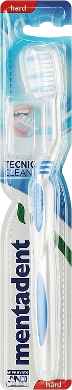 Зубна щітка, тверда щетина, синя з білим - Mentadent Tecnic Clean Hard — фото N1