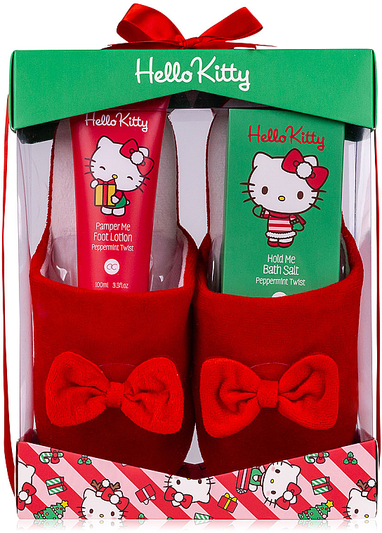 Набор для ухода за ногами - Accentra Hello Kitty Happy Christmas (f/lot/100ml + f/salt/100g + slippers) — фото N1