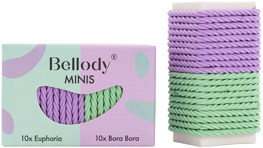 Резинки для волос, мятные и фиолетовые, 20 шт. - Bellody Minis Hair Ties Mint & Violet Mixed Package — фото N1