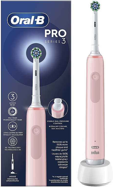 Электрическая зубная щетка, розовая - Oral-B Pro Series 3 Cross Action Electric Toothbrush Pink — фото N1