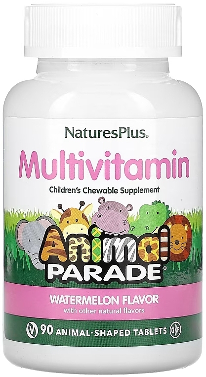 Мультивитамины для детей, вкус арбуза - NaturesPlus Animal Parade Multivitamin Children’s Chewables — фото N1