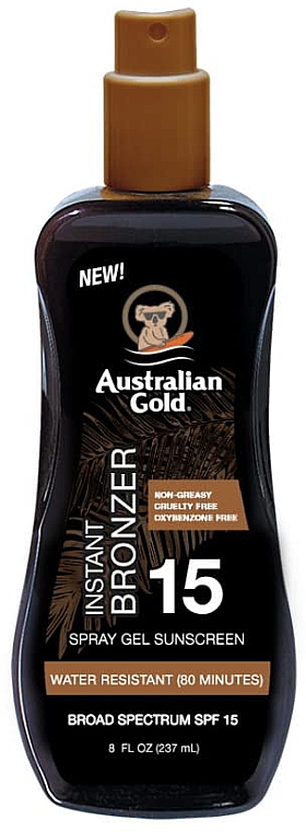Спрей-гель для засмаги з бронзатором - Australian Gold Spray Gel Sunscreen With Instant Bronzer Spf 15 — фото N1