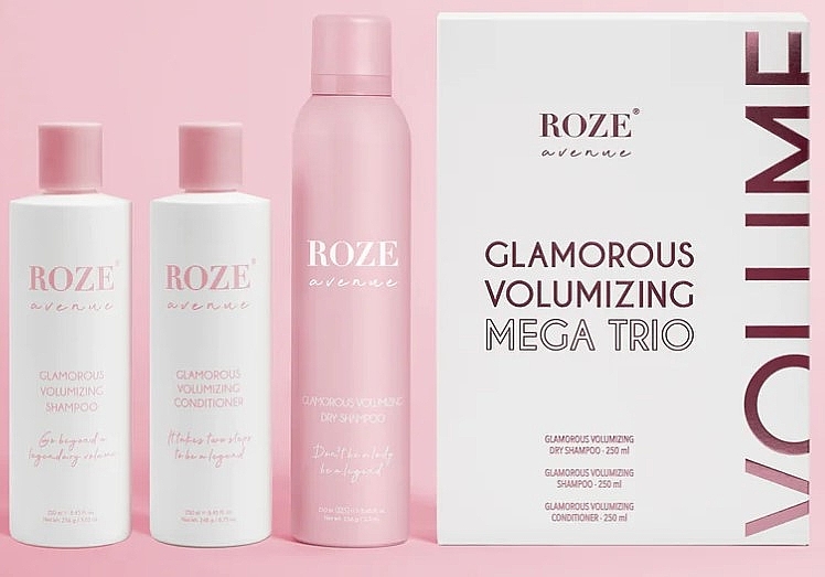 Набір - Roze Avenue Glamours Volumizing Mega Trio Box (h/cond/250ml + dry shm/250ml + h/shm/250ml) — фото N1