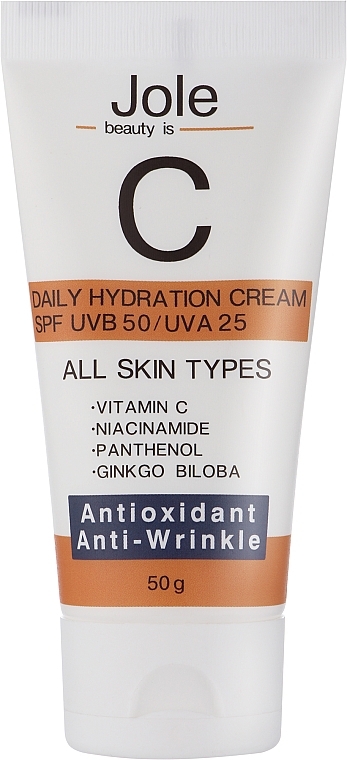 Легкий солнцезащитный крем с витамином С, ниацинамидом и экстрактом гинкго билоба - Jole Daily Hydration Cream SPF UVB 50/UVA 25
