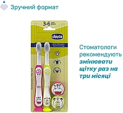 Набор зубных щеток на присоске, 3-6 лет, розовая и желтая - Chicco Milk Teeth (toothbrush/2pcs) — фото N7