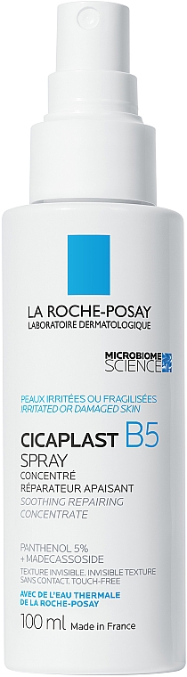 Успокаивающий восстанавливающий спрей-концентрат для раздраженной или поврежденной кожи лица и тела взрослых и детей - La Roche-Posay Cicaplast B5 Spray — фото N1