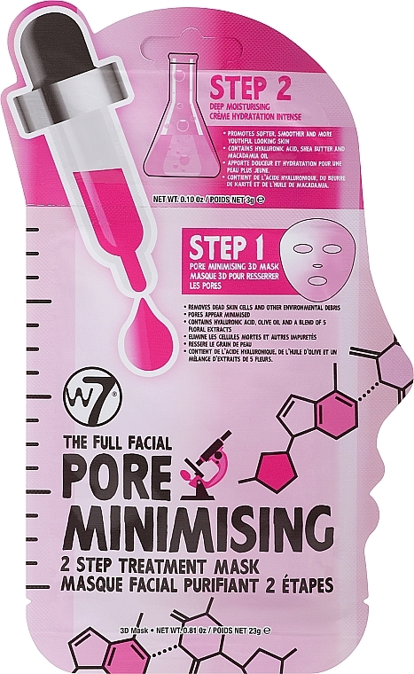 Маска для лица, увлажняющая - W7 The Full Facial Pore Minimising 2 Step Treatment Sheet Face Mask Moisturiser  — фото N1