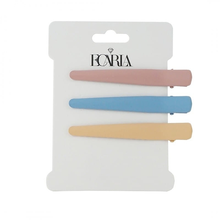 Набор заколок для волос, 3 шт, розовая, голубая, желтая - Ecarla — фото N1