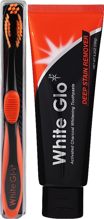 Набір з помаранчевою щіткою - White Glo Charcoal Deep Stain Remover Toothpaste (toothpaste/150ml + toothbrush) — фото N2
