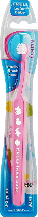 Зубная щетка для детей (0-3 лет), розовая - Ekulf Twice Baby 