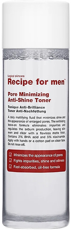 Тонік для обличчя - Recipe for Men Pore Minimizing Anti Shine Toner — фото N1