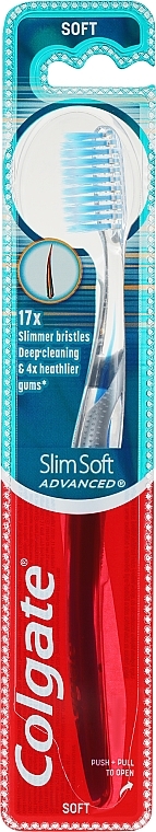 Зубна щітка "Шовкові нитки", м'яка, синя - Colgate Slim Soft Advanced — фото N1