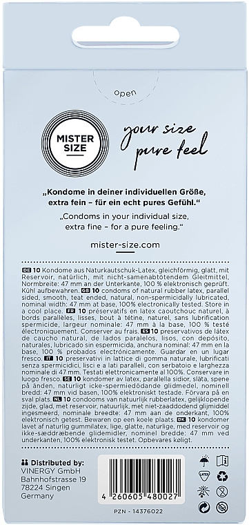Презервативи латексні, розмір 47, 10 шт. - Mister Size Extra Fine Condoms — фото N3