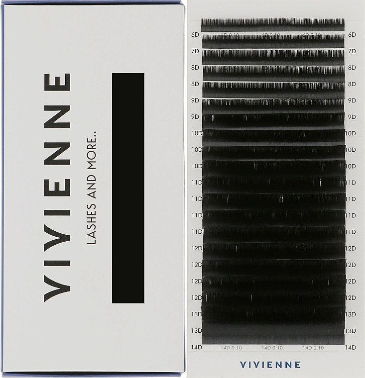 Накладные ресницы "Elite", черные, 20 линий (mix, 0,1, D, (6-14)) - Vivienne — фото N1