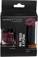 Духи, Парфюмерия, косметика Набор, бордовый - Magic Studio Nail Polish + Lipstick (nail/polish/5ml + lipstick/3,4g)