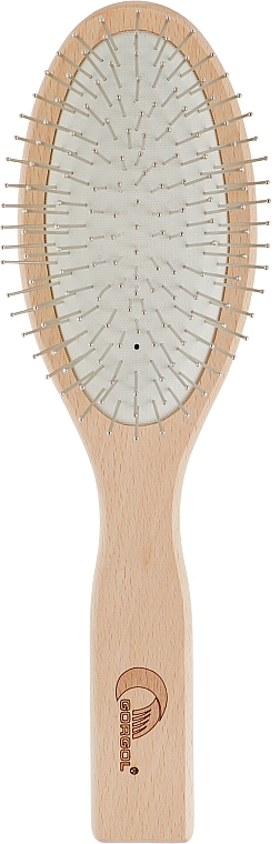 Расческа для волос на резиновой подушке с металлическими зубчиками, 11 рядов, овальная, прямая, светлая - Gorgol — фото N1