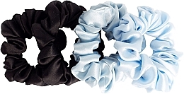 Парфумерія, косметика Набір резинок з натурального шовку, розмір S, чорна + блакитна - de Lure Scrunchie Set