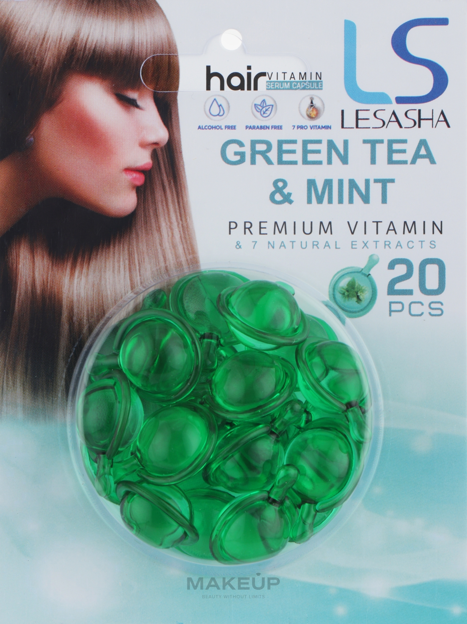 Тайские капсулы для волос с зеленым чаем и мятой - Lesasha Hair Serum Vitamin Green Tea & Mint — фото 20шт