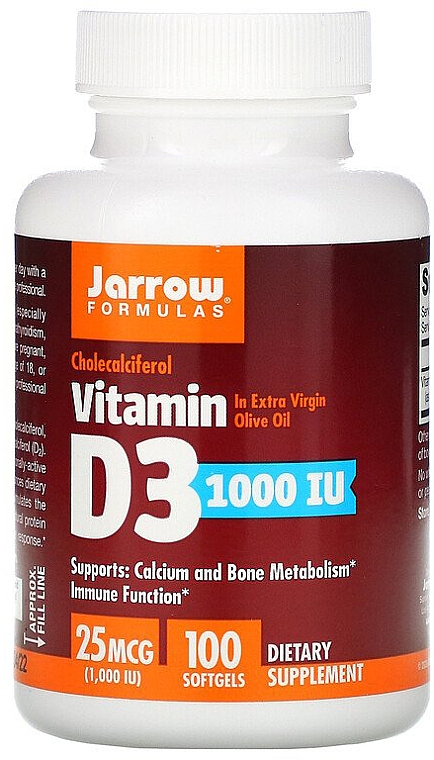 Харчові добавки - Jarrow Formulas Cholecalciferol Vitamin D3 1000 IU 25 mcg — фото N2