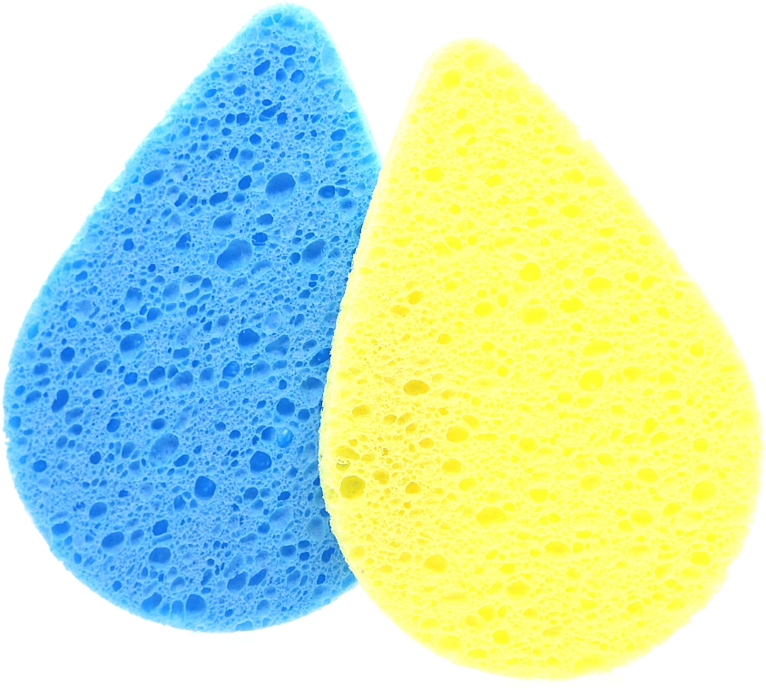 Спонж для умывания целлюлоза, "Капля" голубой + желтый - Cosmo Shop — фото N1