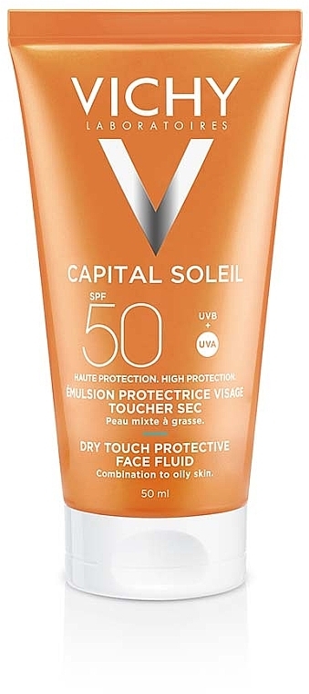 Солнцезащитная матирующая эмульсия для лица SPF50 - Vichy Capital Soleil Dry Touch Face Fluid SPF50 — фото N1