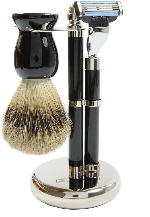 Набор для бритья - Golddachs Finest Badger, Mach3 Black Chrom (sh/brush + razor + stand) — фото N1