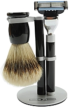 Парфумерія, косметика Набір для гоління - Golddachs Pure Badger, Mach3 Black (sh/brush + razor + stand)