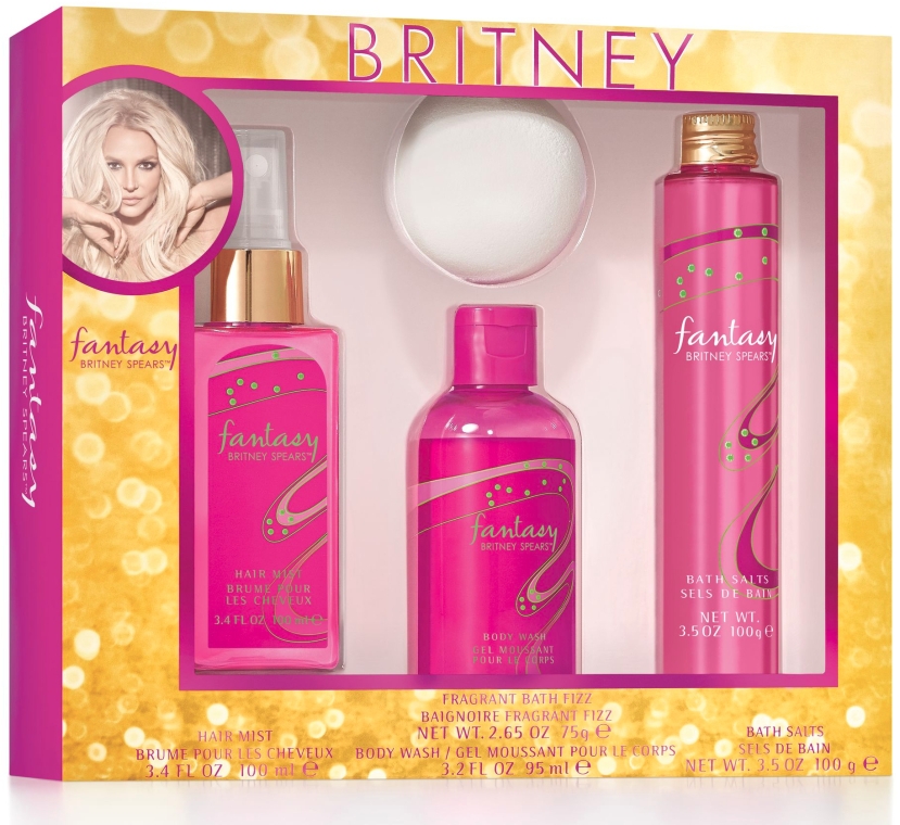 Britney Spears Fantasy Set - Набор (hair/mist/100ml + b/wash/95ml + bath/fizz/75g + bath/salt/100g)