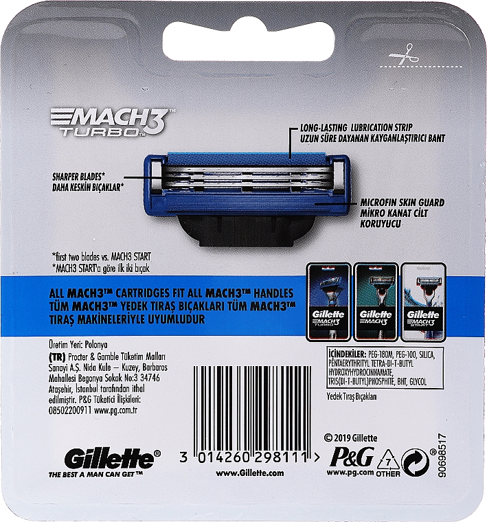 Сменные кассеты для бритья, 12 шт. - Gillette Mach3 Turbo — фото N3