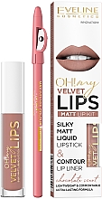 Духи, Парфюмерия, косметика Набор - Eveline Cosmetics Oh! My Velvet Lips (lipstick/4.5/g + l/pencil/1/g)