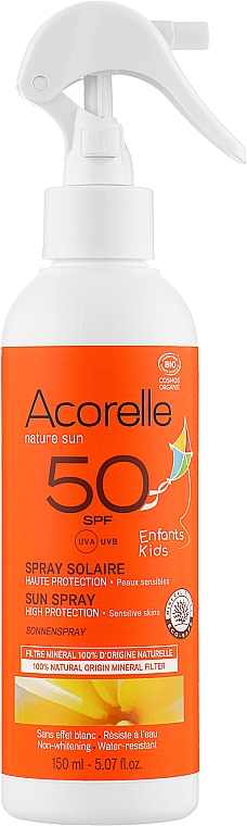 Солнцезащитный спрей для детей, органический - Acorelle Natur Sun Spray Solaire High Protection SPF50 — фото N1