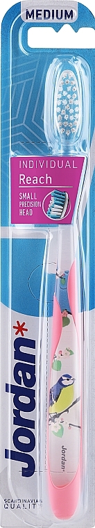 Зубна щітка середня, рожева з синицею - Jordan Individual Medium Reach Toothbrush — фото N1