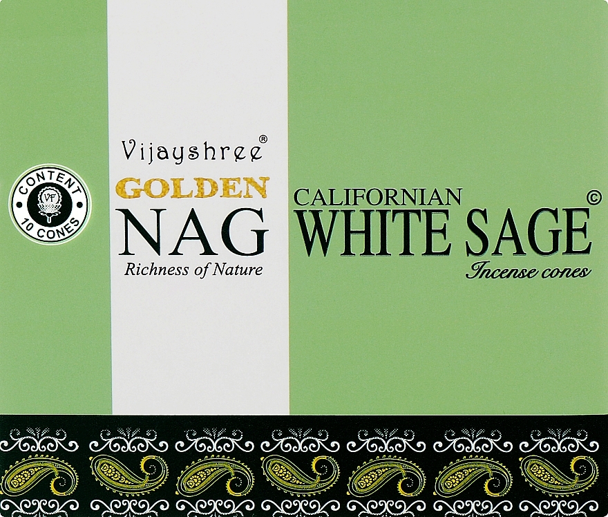 Благовония конусы "Калифорнийский белый шалфей" - Vijayshree Golden Nag Californian White Sage Incense Cones — фото N1