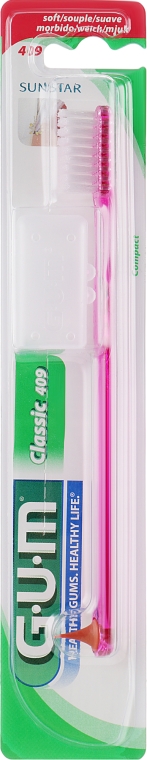 Зубна щітка "Classic 409", м'яка, малинова - G.U.M Soft Compact Toothbrush — фото N1