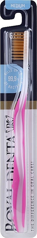 Зубна щітка середньої м'якості з наночастинками золота, рожева - Royal Denta Gold Medium Toothbrush — фото N1