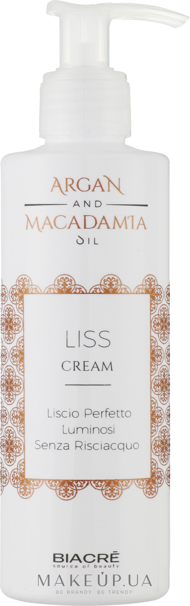 Моделювальний крем для розгладжування волосся "Аргана та макадамія" - Biacre Argan and Macadamia Liss Cream — фото 200ml