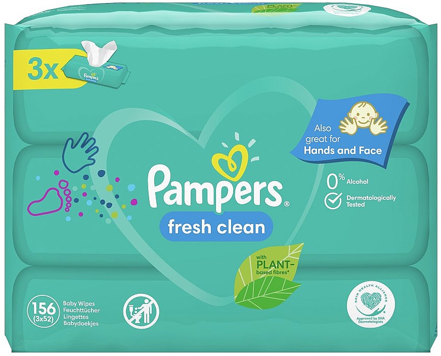 Дитячі вологі серветки "Baby Fresh Clean", 3х52 шт. - Pampers — фото N1