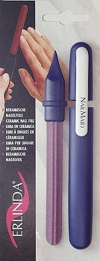 Керамическая пилочка для ногтей в синем кейсе, белая клипса - Erlinda Solingen NailMaid Ceramic Nail File In Modern Blue Case With Clip  — фото N1