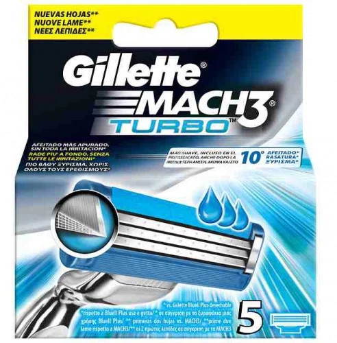 Сменные кассеты для бритья, 5 шт. - Gillette Mach3 Turbo — фото N1