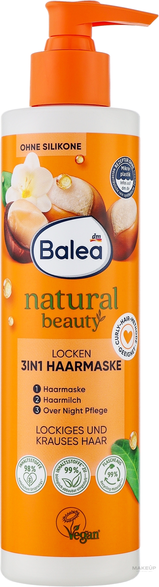 Маска для виткого волосся з маслом ши та олією макадамії - Balea Natural Beauty Locken 3в1 — фото 250ml