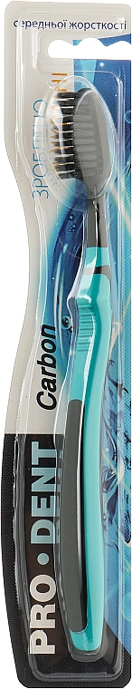 Зубна щітка "Carbon", середньої жорсткості, чорно-бірюзова - Pro Dent