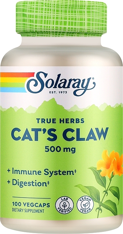 Харчова добавка "Котячий кіготь", 500 mg - Solaray Cat's Claw — фото N1