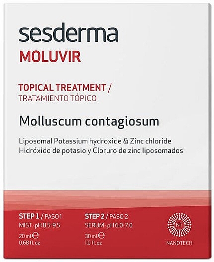 Двухшаговая система для лечения контагиозного моллюска - Sesderma Laboratories Moluvir Topical Treatment Molluscum Contagiosum Step 1: Mist / Step 2: Serum — фото N1