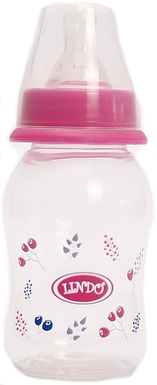 Пляшечка для годування вигнута з силіконовою соскою, 125 мл, рожева - Lindo Li144 — фото N1