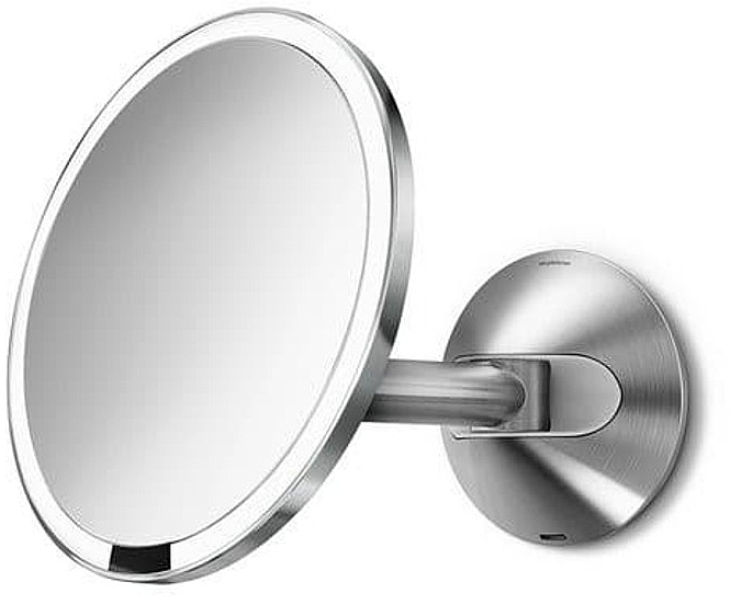 Зеркало сенсорное круглое настенное, 20 см, серебристое - Simplehuman Sensor Wall Mirror Silver — фото N1