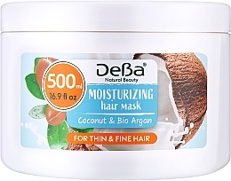 Маска увлажняющая для волос "Coconut & Bio Argan" - DeBa Natural Beauty Moisturizing Hair Mask — фото N1