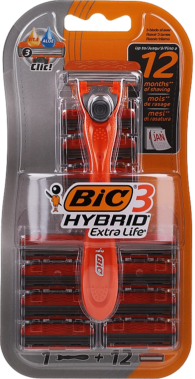 Чоловіча бритва з 12 змінними касетами - Bic 3 Hybrid Extra Life — фото N1