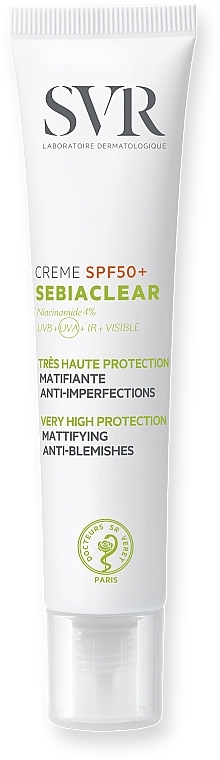 Матирующий солнцезащитный крем для проблемной кожи лица - SVR Sebiaclear Cream SPF50+ Very High Protection
